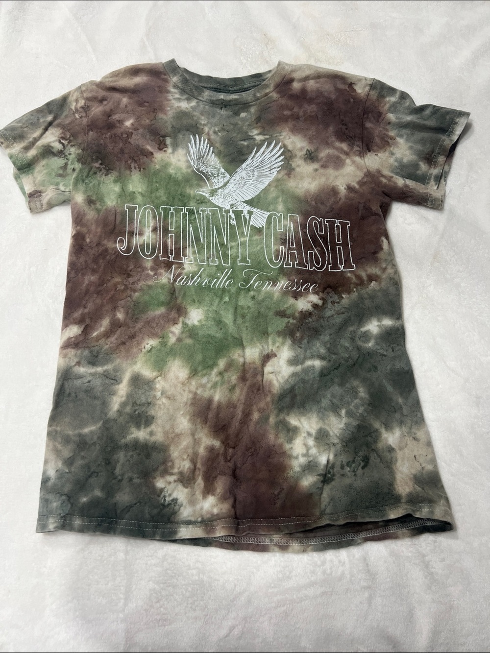 Johnny Cash Tie-Dye Tee in Green, Brown, Gray